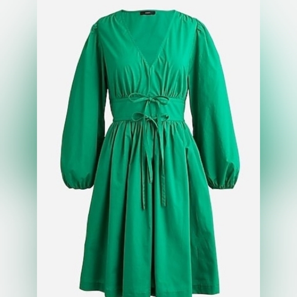 J. Crew Vibrant Kelly Green Long Sleeve Poplin Dress - Picture 10 of 16